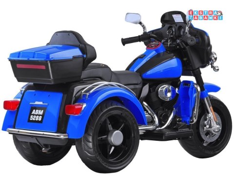 Motorek Chopper trójkołowy na akumulator - niebieski, 2x45W 12V/4.5Ah, kluczyki, EVA, panel muzyczny [PA0254]