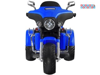 Motorek Chopper trójkołowy na akumulator - niebieski, 2x45W 12V/4.5Ah, kluczyki, EVA, panel muzyczny [PA0254]