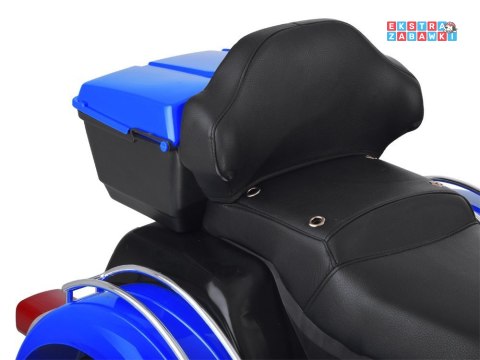 Motorek Chopper trójkołowy na akumulator - niebieski, 2x45W 12V/4.5Ah, kluczyki, EVA, panel muzyczny [PA0254]