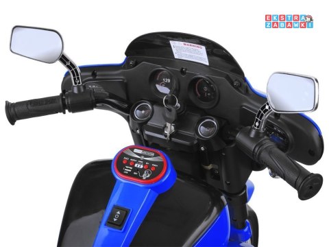 Motorek Chopper trójkołowy na akumulator - niebieski, 2x45W 12V/4.5Ah, kluczyki, EVA, panel muzyczny [PA0254]