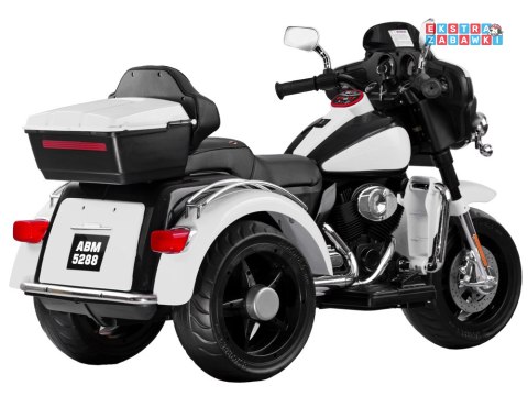 Motorek Chopper trójkołowy na akumulator - biały, 2x45W 12V/4.5Ah, kluczyki, EVA, panel muzyczny [PA0254]