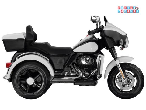 Motorek Chopper trójkołowy na akumulator - biały, 2x45W 12V/4.5Ah, kluczyki, EVA, panel muzyczny [PA0254]