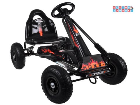 Duży gokart na pedały z regulowanym siedziskkiem i pompowanymi kołami czarny [SP0839]