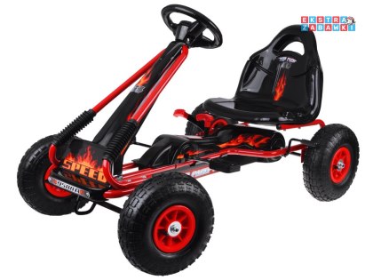 Duży gokart na pedały z regulowanym siedziskkiem i pompowanymi kołami czerwony [SP0839]