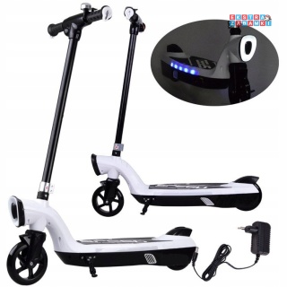 Biała hulajnoga elektryczna dla dzieci - 1x45W 12V/7Ah, do 11km/h, do 50kg, oświetlenie LED [SP0737]