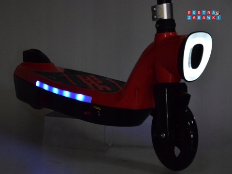 Czerwona hulajnoga elektryczna dla dzieci - 1x45W 12V/7Ah, do 11km/h, do 50kg, oświetlenie LED [SP0737]
