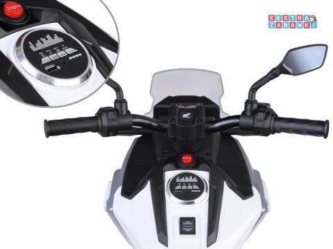 Motorek HONDA NC750X na akumulator - biały, 2x35W 12V/4.5Ah, panel muzyczny, boczne kółka, klakson, dźwięki [PA0314]