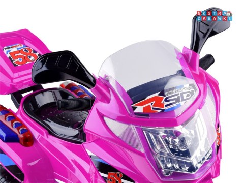 Różowy motorek na akumulator - 6V/4.5Ah, panel muzyczny, kolorowe światła LED [PA0241]