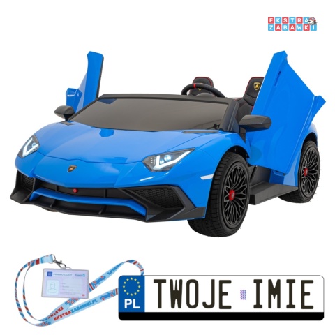 Niebieskie Lamborghini Aventador SV Strong na akumulator - 1x200W, 24V/14Ah, pompowane koła, bezszczotkowy - [A8803.STRONG]