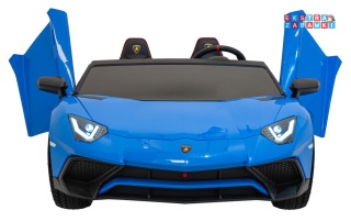 Niebieskie Lamborghini Aventador SV Strong na akumulator - 1x200W, 24V/14Ah, pompowane koła, bezszczotkowy - [A8803.STRONG]