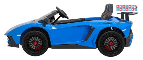 Niebieskie Lamborghini Aventador SV Strong na akumulator - 1x200W, 24V/14Ah, pompowane koła, bezszczotkowy - [A8803.STRONG]