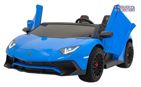 Niebieskie Lamborghini Aventador SV Strong na akumulator - 1x200W, 24V/14Ah, pompowane koła, bezszczotkowy - [A8803.STRONG]