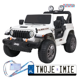 Jeep Wrangler Rubicon LIFT modelu JWR555 na akumulator - biały, 4x200W 24V/7Ah, ekoskóra, EVA, Bluetooth, pilot [JWR556]