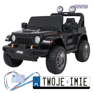 Czarny Jeep Wrangler Rubicon LIFT modelu JWR555 na akumulator - 4x200W 24V/7Ah, ekoskóra, EVA, Bluetooth, pilot [JWR556]