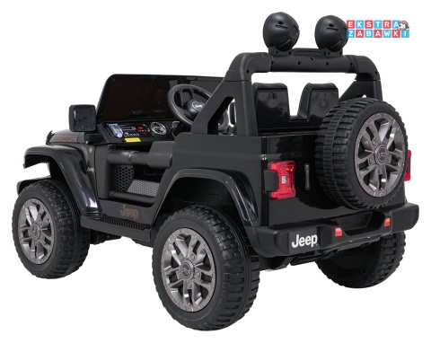 Czarny Jeep Wrangler Rubicon LIFT modelu JWR555 na akumulator - 4x200W 24V/7Ah, ekoskóra, EVA, Bluetooth, pilot [JWR556]