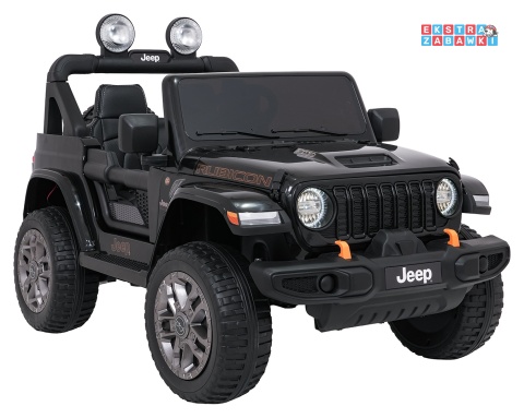 Czarny Jeep Wrangler Rubicon LIFT modelu JWR555 na akumulator - 4x200W 24V/7Ah, ekoskóra, EVA, Bluetooth, pilot [JWR556]