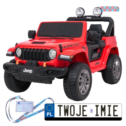 Czerwony Jeep Wrangler Rubicon LIFT modelu JWR555 na akumulator - 4x200W 24V/7Ah, ekoskóra, EVA, Bluetooth, pilot [JWR556]