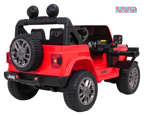 Czerwony Jeep Wrangler Rubicon LIFT modelu JWR555 na akumulator - 4x200W 24V/7Ah, ekoskóra, EVA, Bluetooth, pilot [JWR556]