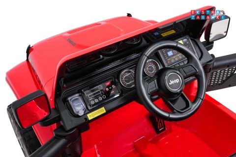 Czerwony Jeep Wrangler Rubicon LIFT modelu JWR555 na akumulator - 4x200W 24V/7Ah, ekoskóra, EVA, Bluetooth, pilot [JWR556]