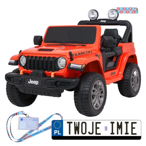 Pomarańczowy Jeep Wrangler Rubicon LIFT modelu JWR555 na akumulator - 4x200W 24V/7Ah, ekoskóra, EVA, Bluetooth, pilot [JWR556]