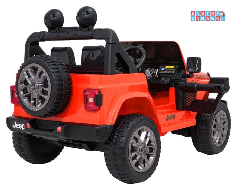 Pomarańczowy Jeep Wrangler Rubicon LIFT modelu JWR555 na akumulator - 4x200W 24V/7Ah, ekoskóra, EVA, Bluetooth, pilot [JWR556]