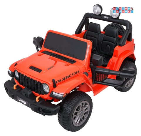 Pomarańczowy Jeep Wrangler Rubicon LIFT modelu JWR555 na akumulator - 4x200W 24V/7Ah, ekoskóra, EVA, Bluetooth, pilot [JWR556]