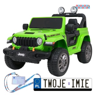 Zielony Jeep Wrangler Rubicon LIFT modelu JWR555 na akumulator - 4x200W 24V/7Ah, ekoskóra, EVA, Bluetooth, pilot [JWR556]