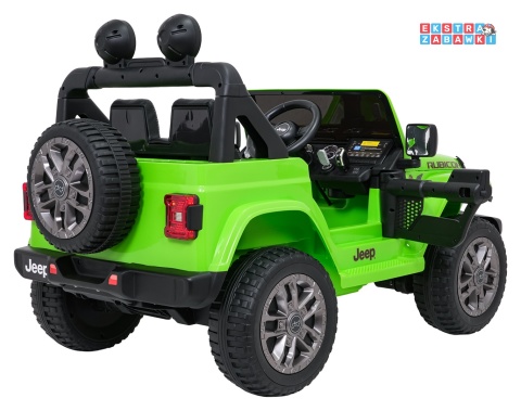 Zielony Jeep Wrangler Rubicon LIFT modelu JWR555 na akumulator - 4x200W 24V/7Ah, ekoskóra, EVA, Bluetooth, pilot [JWR556]