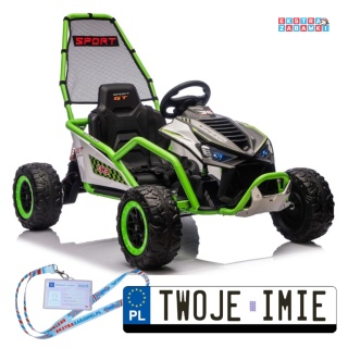 Zielony gokart z wyciszonymi silnikami DM-107 na akumulator - 2x200W 24V/7Ah, funkcja drift, EVA i plastik z tyłu, BT [29019]