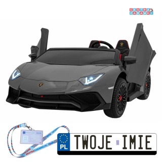 Szare Lamborghini Aventador SV Strong na akumulator - 1x200W, 24V/14Ah, pompowane koła, silnik bezszczotkowy - [A8803.STRONG]