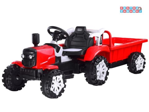 Czerwony mały traktor z przyczepą na akumulator - 2x2 6V/7Ah, koła z pgumową opaską, przyczepa z możliwością kiprowania [PA0234]