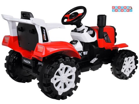 Czerwony mały traktor z przyczepą na akumulator - 2x2 6V/7Ah, koła z pgumową opaską, przyczepa z możliwością kiprowania [PA0234]