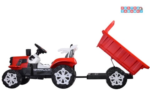 Czerwony mały traktor z przyczepą na akumulator - 2x2 6V/7Ah, koła z pgumową opaską, przyczepa z możliwością kiprowania [PA0234]