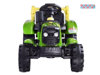 Zielony mały traktor z przyczepą na akumulator - 2x2 6V/7Ah, koła z pgumową opaską, przyczepa z możliwością kiprowania [PA0234]