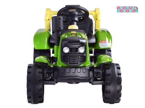 Zielony mały traktor z przyczepą na akumulator - 2x2 6V/7Ah, koła z pgumową opaską, przyczepa z możliwością kiprowania [PA0234]