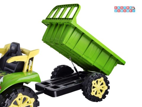 Zielony mały traktor z przyczepą na akumulator - 2x2 6V/7Ah, koła z pgumową opaską, przyczepa z możliwością kiprowania [PA0234]