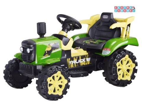Zielony mały traktor z przyczepą na akumulator - 2x2 6V/7Ah, koła z pgumową opaską, przyczepa z możliwością kiprowania [PA0234]