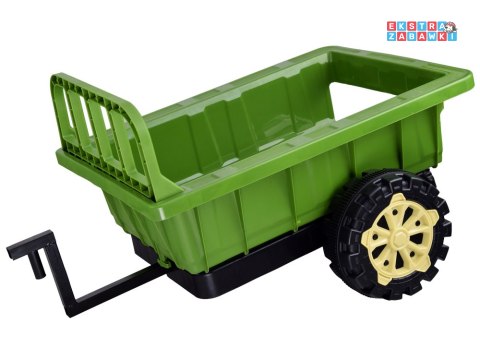 Zielony mały traktor z przyczepą na akumulator - 2x2 6V/7Ah, koła z pgumową opaską, przyczepa z możliwością kiprowania [PA0234]