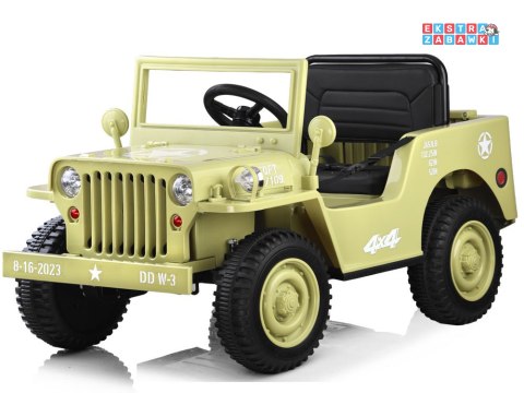 Wojskowe auto Willys na akumulator - beżowy, 4x25W 12V/7Ah, EVA, panel muzyczny, pilot [PA0263]