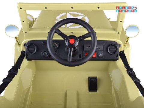 Wojskowe auto Willys na akumulator - beżowy, 4x25W 12V/7Ah, EVA, panel muzyczny, pilot [PA0263]
