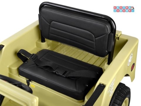 Wojskowe auto Willys na akumulator - beżowy, 4x25W 12V/7Ah, EVA, panel muzyczny, pilot [PA0263]