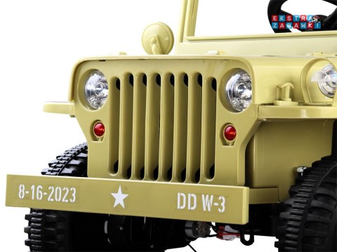 Wojskowe auto Willys na akumulator - beżowy, 4x25W 12V/7Ah, EVA, panel muzyczny, pilot [PA0263]