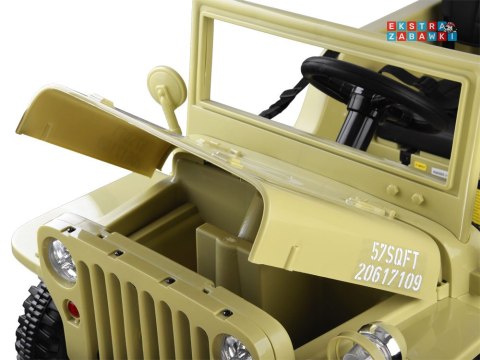 Wojskowe auto Willys na akumulator - beżowy, 4x25W 12V/7Ah, EVA, panel muzyczny, pilot [PA0263]