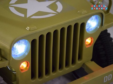 Wojskowe auto Willys na akumulator - beżowy, 4x25W 12V/7Ah, EVA, panel muzyczny, pilot [PA0263]