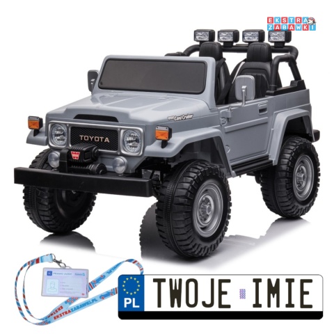 Toyota Land Cruiser dwuosobowa na akumulator - szary, 4x100W 24V/7Ah, EVA, ekoskóra, 3-punktowe pasy, pilot [PA0285]