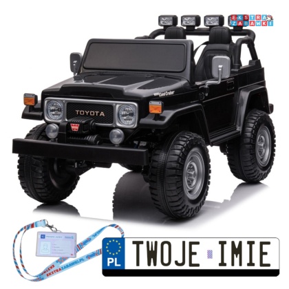 Toyota Land Cruiser dwuosobowa na akumulator - czarny, 4x100W 24V/7Ah, EVA, ekoskóra, 3-punktowe pasy, pilot [PA0285]