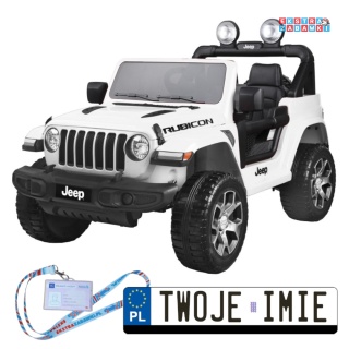 Biały Jeep Wrangler Rubicon na akumulator - 4x45W 12V/10Ah, EVA, ekoskóra, 5-punktowe pasy, LED, pilot [PA0223]