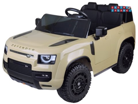 Land Rover Defender na akumulator - beżowy, 4x4 24V/7Ah, panel muzyczny, pasy, wolny start, pilot [PA0343]
