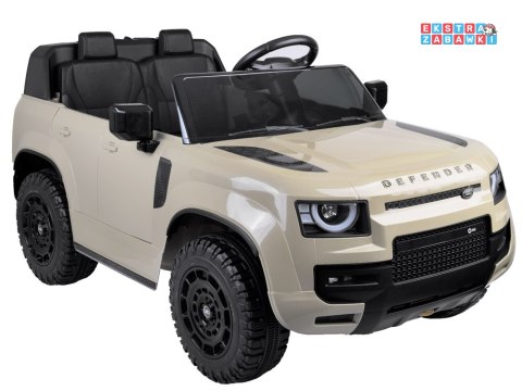 Land Rover Defender na akumulator - beżowy, 4x4 24V/7Ah, panel muzyczny, pasy, wolny start, pilot [PA0343]