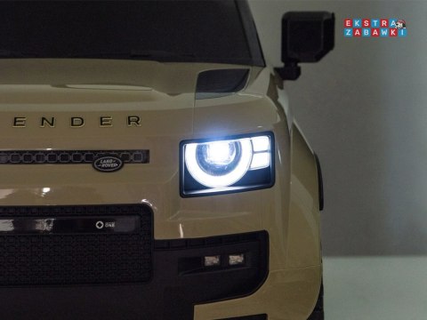 Land Rover Defender na akumulator - beżowy, 4x4 24V/7Ah, panel muzyczny, pasy, wolny start, pilot [PA0343]